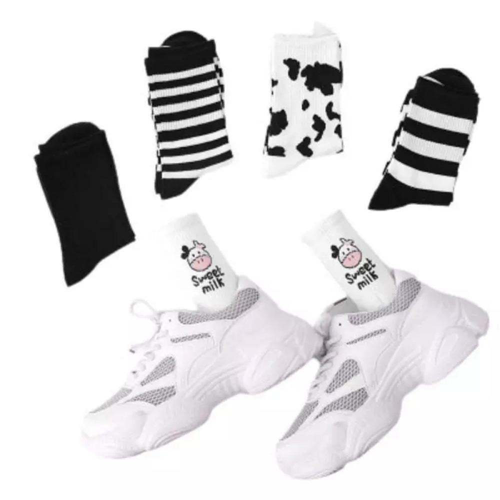 Trendy Women Cartoon Funny Striped Autumn Cotton Hosiery Cow Print Women Socks Cow Socks