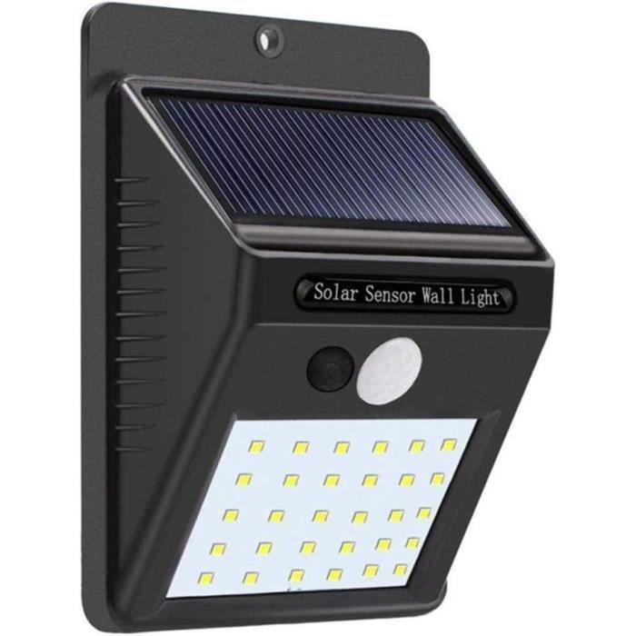 Applique Extérieure - Lampe Solaire 30 LED PIR Mur Mouvement Capteur de Lumière Étanche pour Jardin - Noir