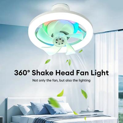 Modern LED Ceiling Fan Light Chandelier Remote Control RGB Led Ceiling Fan Lighting E27 LED Fan Lamp Shaking Head AC85-265v