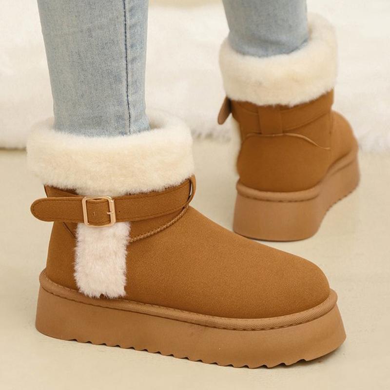 Fashion Ankle Strap Detor Snow Boots for Women Winter Chic Faux Suede Platform Snow Boots Woman Non Slip Warm Plush Booties Mujer