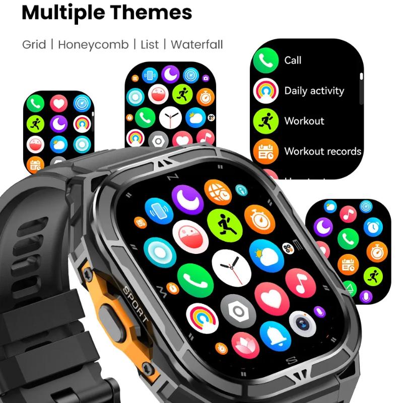 2025 New GPS Track Smart Watch Men 5ATM Waterproof 1.96"AMOLED Always Display Compass Heart Rate 530mAh Battery BT Call Smartwatch