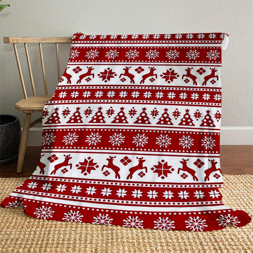 1PC Christmas, PatternOutdoor Flannel Blanket - Soft Plush Decor for Picnics, camping, Bedroom, Playroom, Office, or Lunch Break 1351A