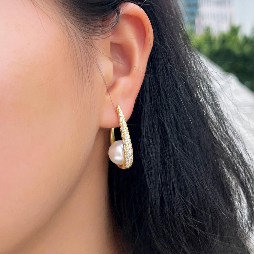 Ear Jewelry Brass Plated Real Gold Zircon Pearl Earrings Earrings