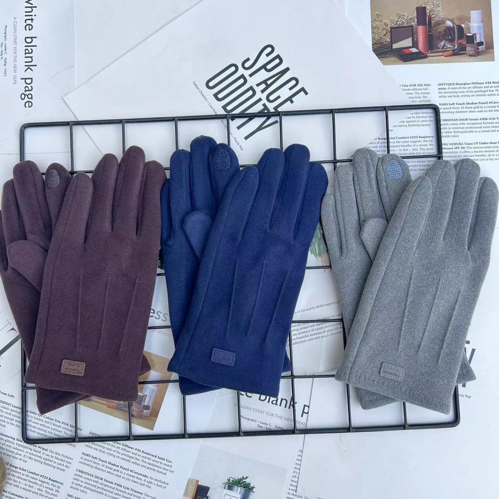 Men'S Gloves Fleece Warm German Fleece Windproof And Cold Proof Touch Screen Cycling Driving Gloves
