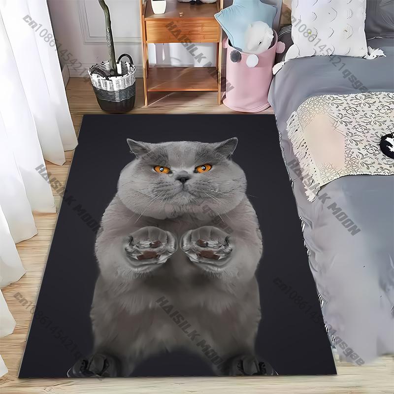 1PC Cute and Handsome Gray Cat Pattern Rugs Living Room Bedroom Carpet Bedside Bathroom Floor Mat Kids Room Non-slip Mat Decor
