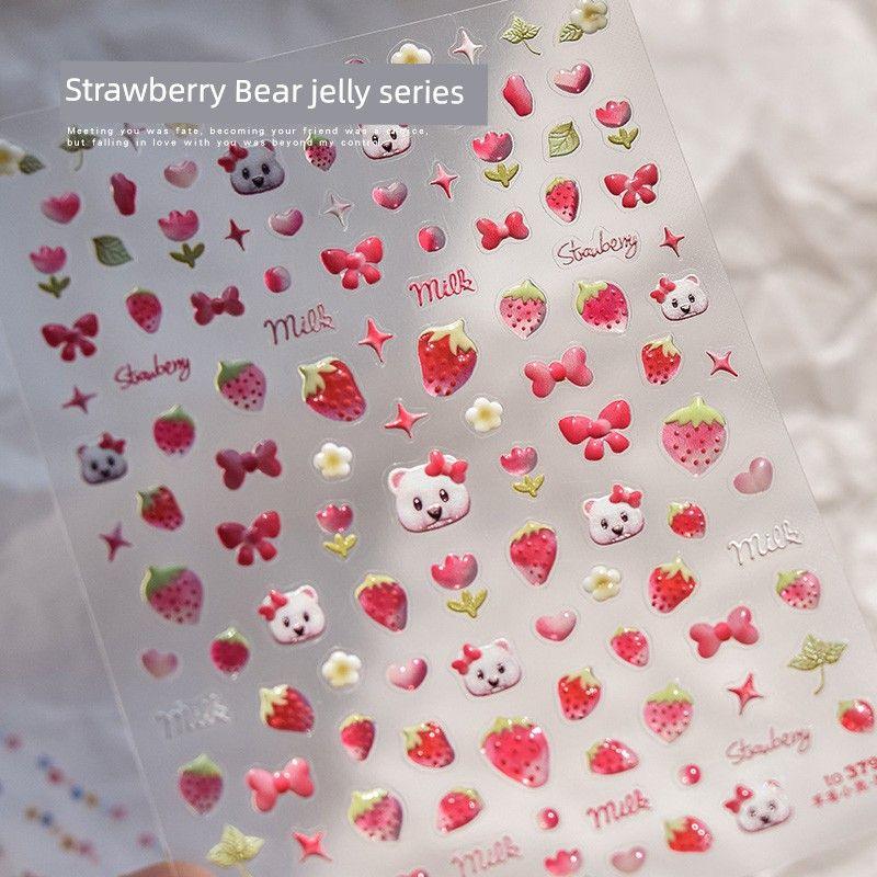 

2024 New Cartoon Jelly Nail Art Stickers 3D Cute Nail Sticker Japanese Style Strawberry Bear Manicures Decoration Decals to3798 (Strawberry Bear) Jelly