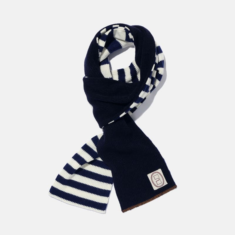 Karactor Striped Knit Muffler / Navy Ivory
