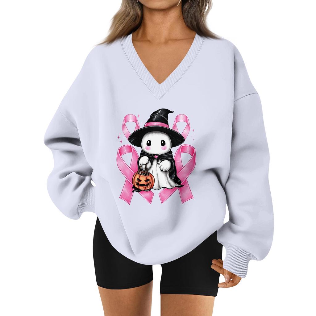 Women's V-neck Dropped Shoulder Halloween Print Sports Sweatshirt Top