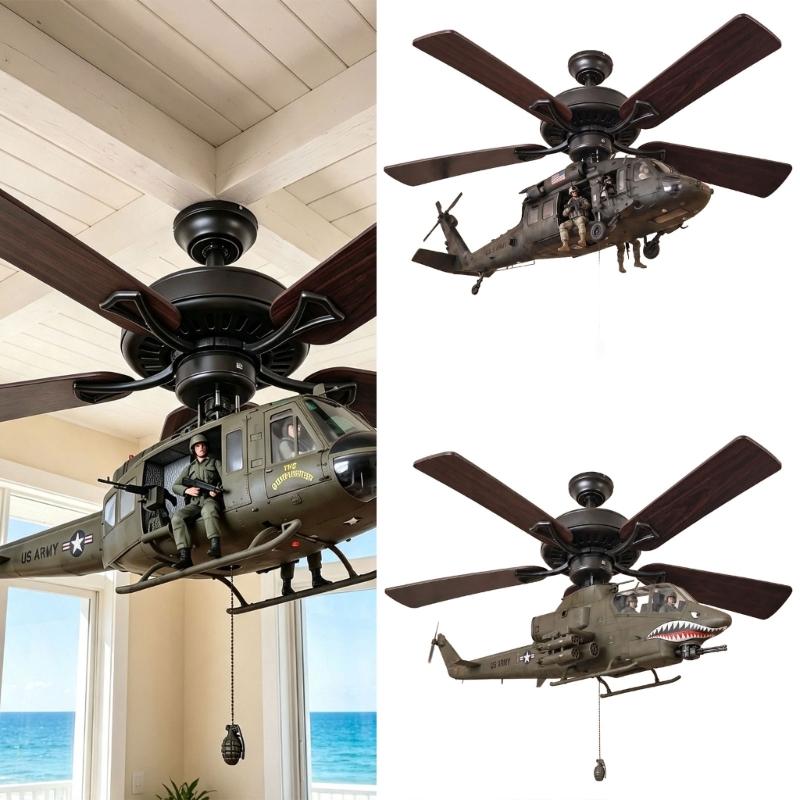 Helicopter Hanging Display Set, Ceiling Mount Attachment for Aviation Themed Study, Bedroom or Hobby Room Decors