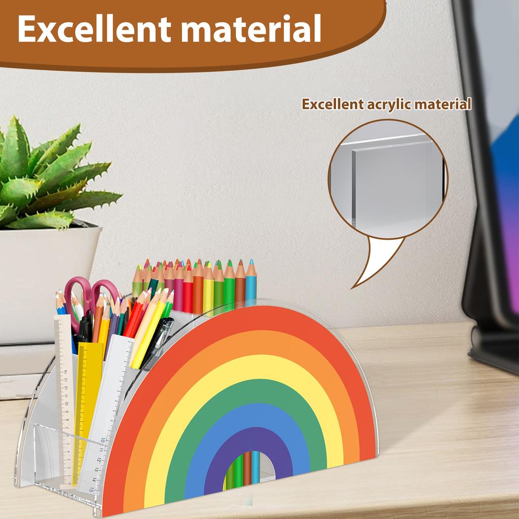 Acrylic Rainbows Pencil Holder Cute Desk Stationery Organizers Shelves Accessories Bookshelf Home Office Storage Box