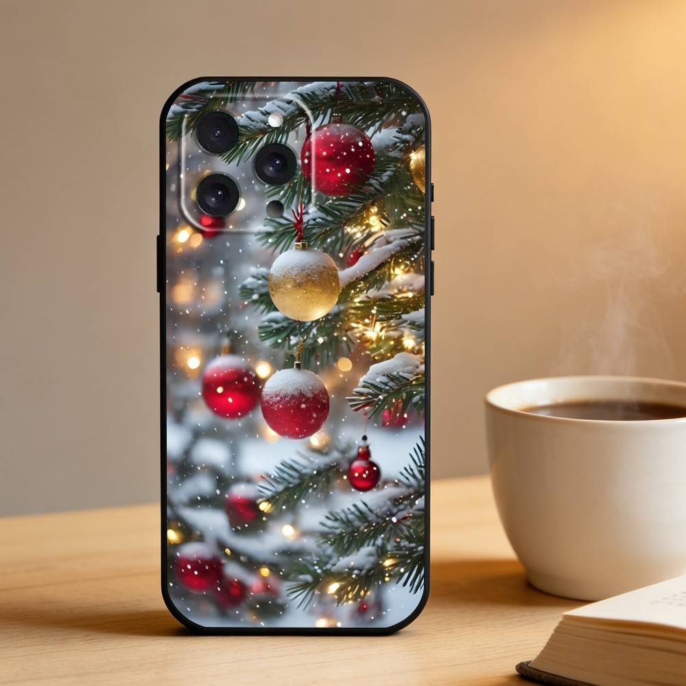 

Чехол для телефона «Счастливая рождественская елка» для iPhone 16, 15, 14, 13, 12, 17, Pro Max, Plus, силиконовый, черный iPhone16plus