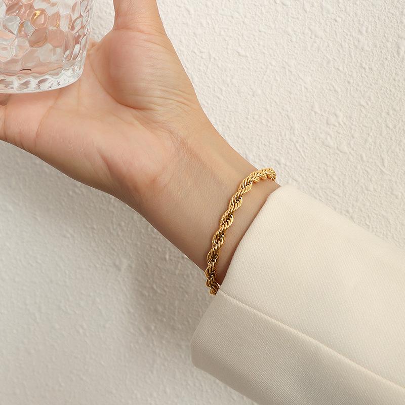 French Retro Baroque Cable Knit Jewelry in 18K Gold & Titanium Steel