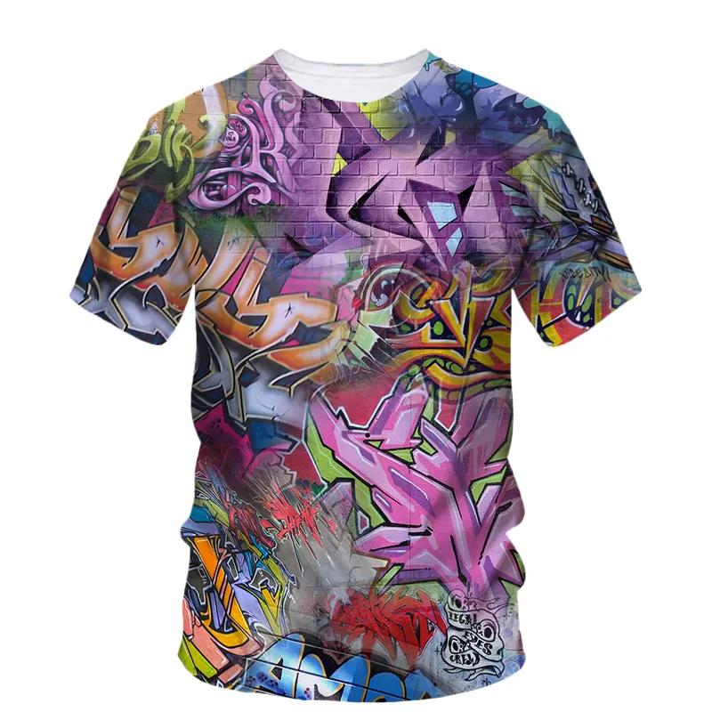 Sommar Ny Kreativ Graffiti Målning Konst Linje T-shirt Herr Mode Casual Hip Hop Harajuku 3D HD Tryckt O Krage Kort Ärm