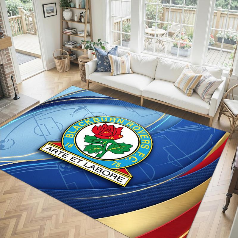 Blackburn Rovers Football Design Crystal Velvet Carpet Cozy Non?Slip Printed Rug For Bedroom Living Room Entrance