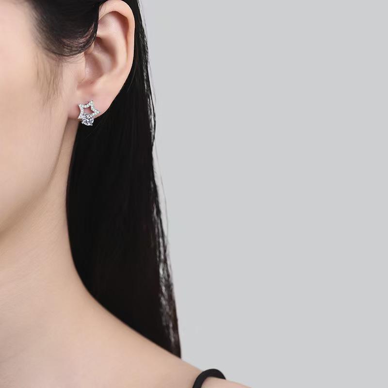S925 Sterling Silver Moissanite Starlight Earrings for Women - D Color, 1 Carat