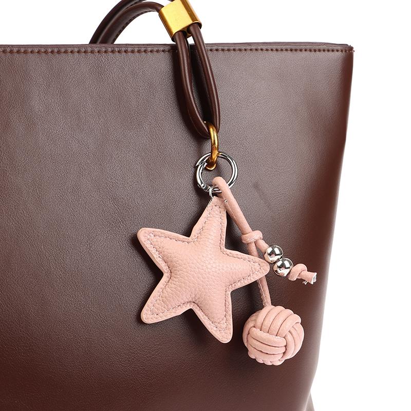 Pu Leather Star Keychain Five-Pointed Star Keyring Pendant Women Bag Charms Versatile Handbag Hanging Decoration