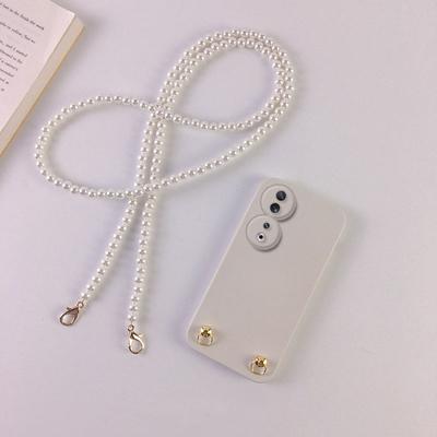 Crossbody Pearl Lanyard Halskette Hülle für Honor 90 Pro 80 70 60 50 40 30 20 Pro Plus Ultra Lite Schutzlinse Weiches Silikon Weiße Handyhülle