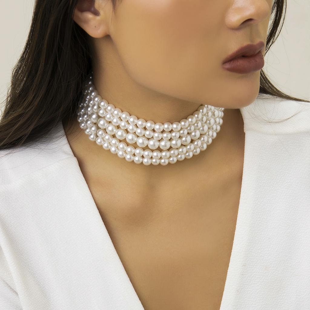 Salircon 2025 New Exquisite Multilayer Imitation Pearl Short Choker  Charm Collar Necklace Women Wedding Party Jewelry