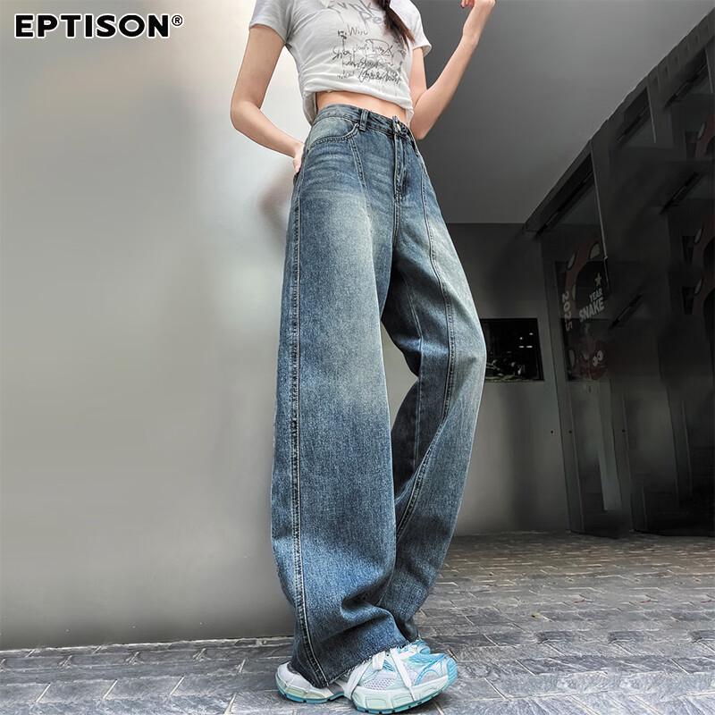 

Yipin Tiancheng Women s Vintage High-Waist Loose Wide-Leg Curved Jeans M