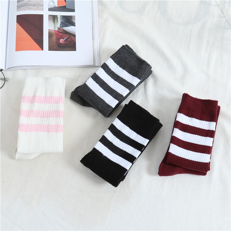 Stockings Children's cotton socks Knee high socks Three bars striped student thigh socks Japanese college style