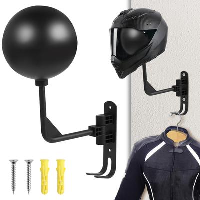 Motorcycle Helmet Holder Wall Mount Helmet Rack with Double Hook 180 Degree Rotation Metal Motorcycle Helmet Hanger Racks