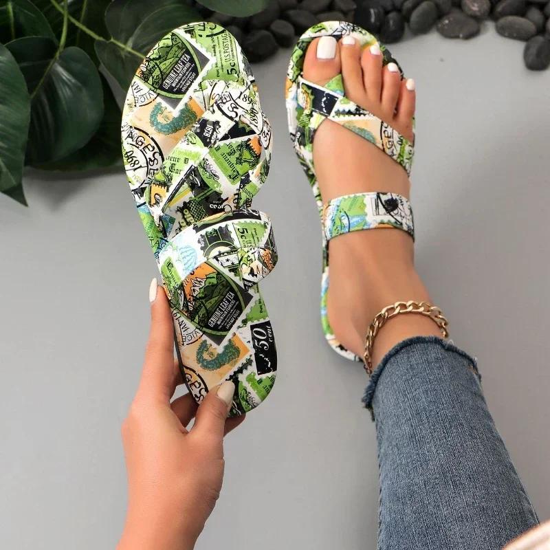 Mode Damen Print Clie Toe Slipper Flats Strandsandalen Sommermode Neue Flip Flops Bew Marke Lässige Kleider-Slides Zapatos Mujer