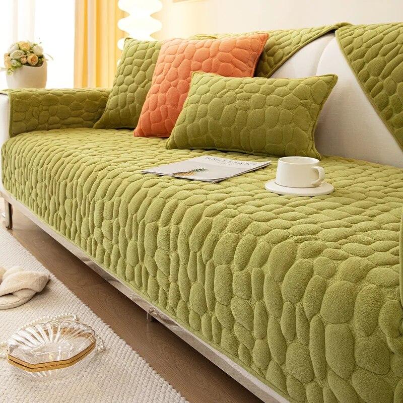White Sofa Cover Stone Pattern Plush Anti-slip Couch Cushion Towel Living Room Universal Armchair Slipcover Blanket Cover 3 Seat