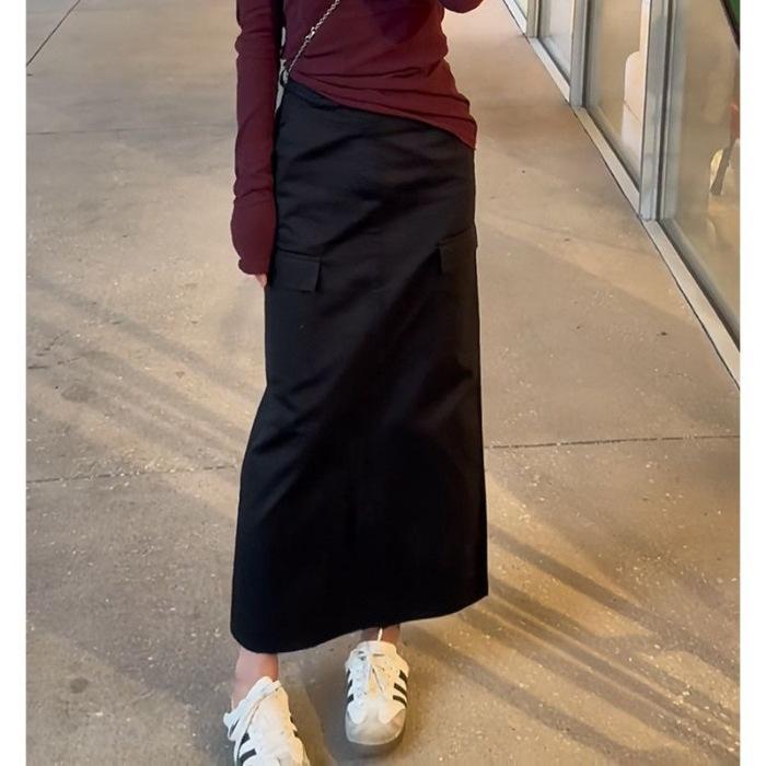 

Autumn wear suit simple bottomed cotton top temperament high waist and thin tooling skirt XL