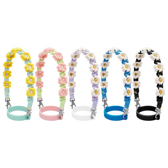 Water Bottle Handle Strap Handmade Flower 16-40oz Tumbler Silicone Safety Ring Cotton Rope Flower Sling Holder Carrier Lanyard Cup Accessories
