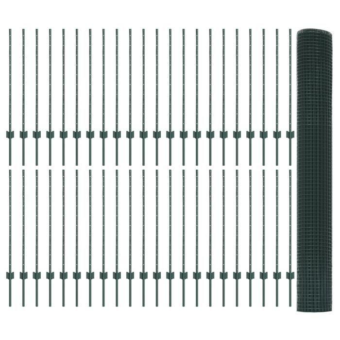 VidaXL Clôture en Fil Soudé avec 44 Poteaux U Verts 1x100 m Acier 3336545