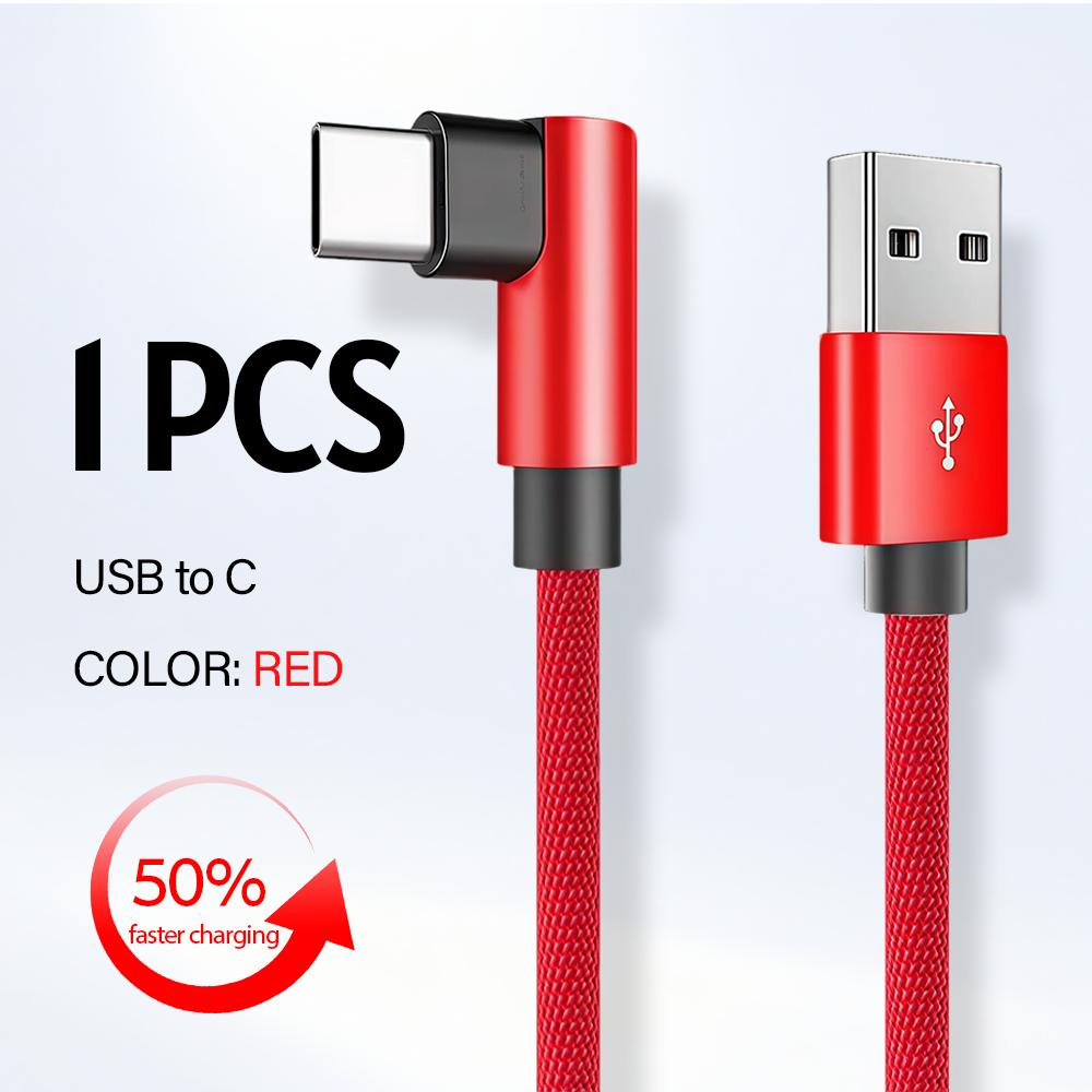 60W USB Type-C 90° Fast Charging Cable Degree Elbow Type-C Fast Charging Cord for Samsung Xiaomi Huawei OnePlus Android Devices