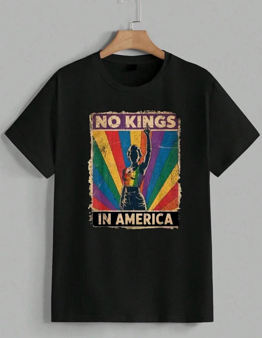 No Kings America Rainbow Graphic T-Shirt Vintage Protest Pride Awareness Unisex XS