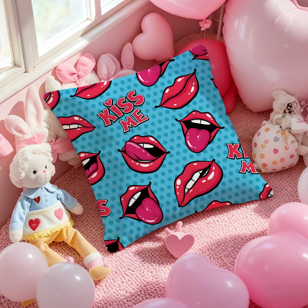 Creative Red Lips Personality Fashion Trend Cushion Pattern Printed Pillowcase For Living Room Sofa Cushion CoverBedroom Decor