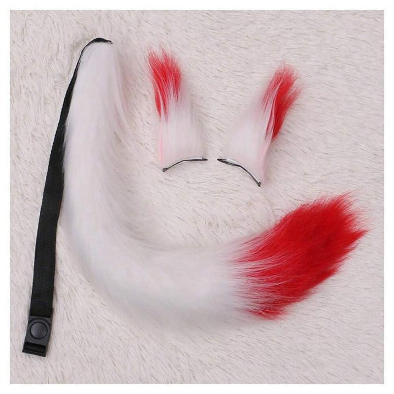 Long Furry Fox Tail Ears Hair Clips Set Anime Cosplay Costume Props Lolita Animal Cat Tail Fursuit Plush Tail Faux Fur Haripins
