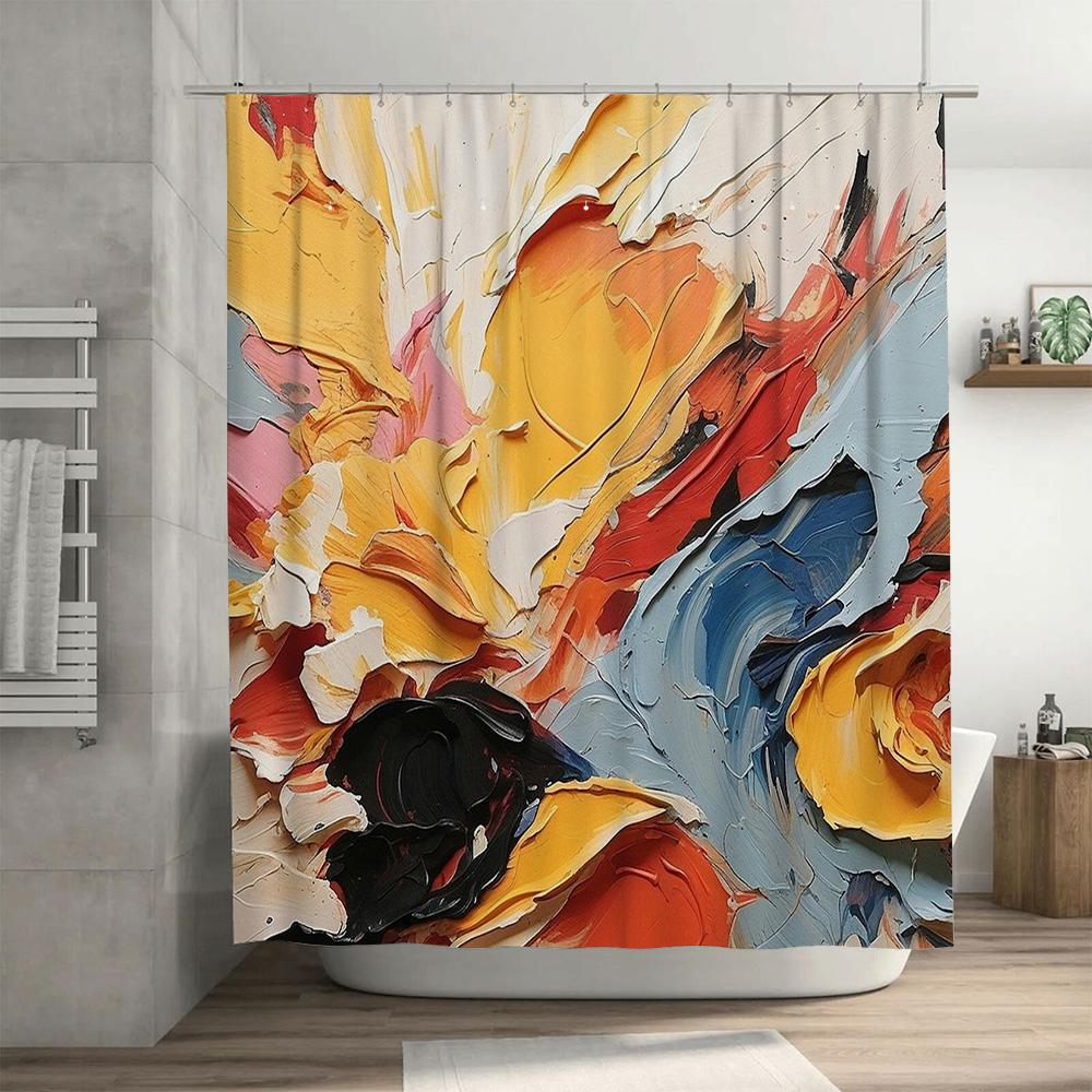 Modern Bathroom Shower Curtain Set Luxury Colorful Flower Print Polyester Waterproof Bath Decoration 72 inches long (Set include