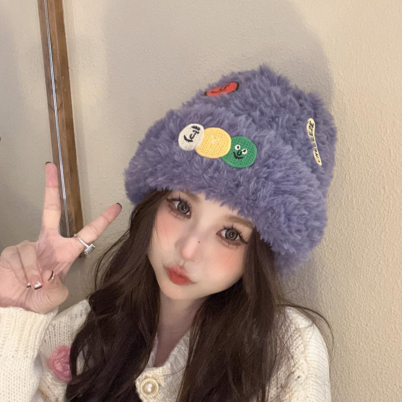 

Plush cap Korean version three smiling face versatile thermal ear protection hat shows small face M（56-58cm）
