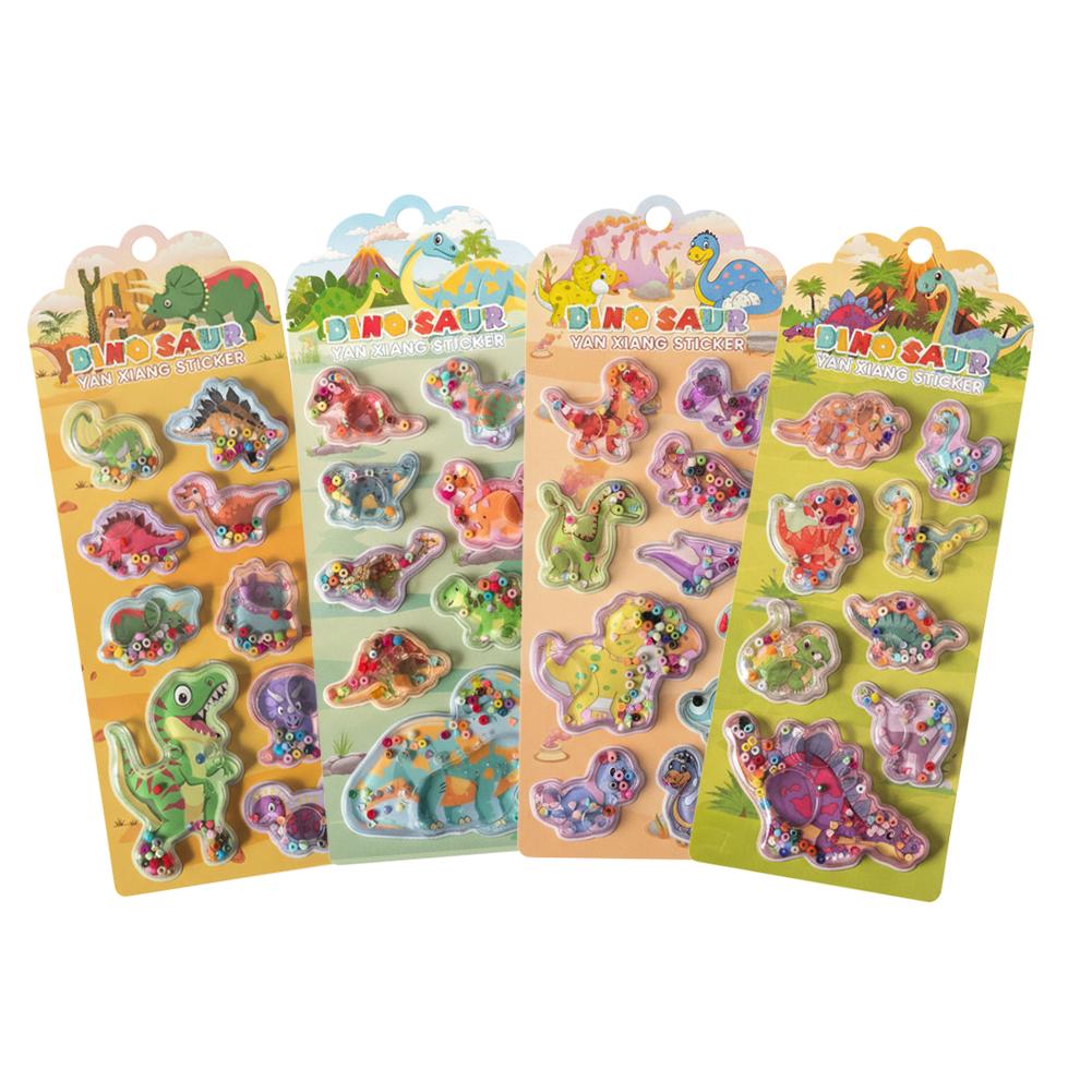 1/4pcS Dinosaur Shaker Stickers Interactive Sparkly Dino Decor Decals For Kids' Notebooks Stationery Room Home Decor