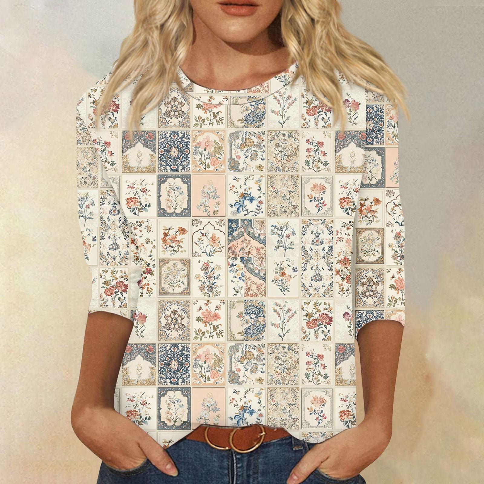 

Женская мода повседневная рубашка с круглым вырезом и принтом в виде семиточечного рукава L