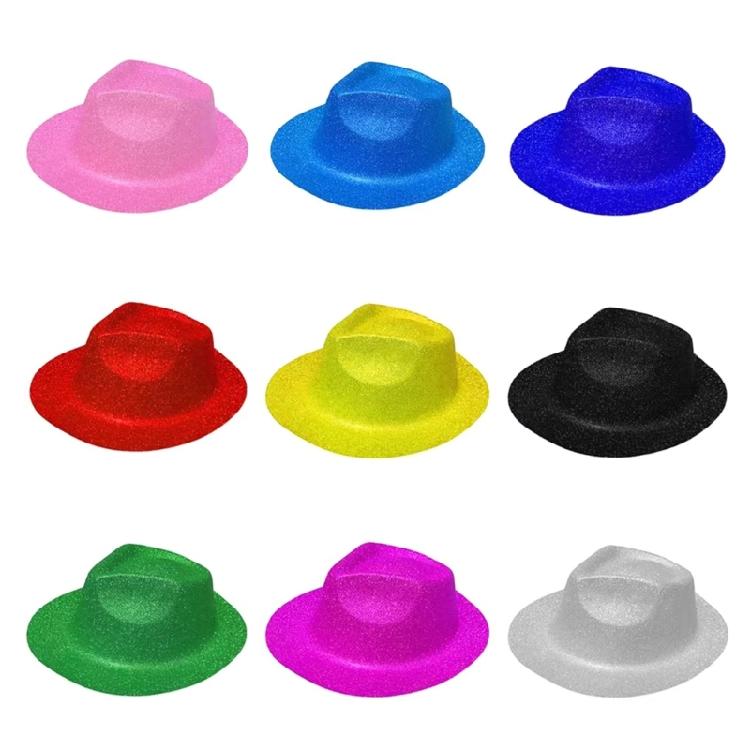 Sparkling Glitter Powder Wide Brim Hiphop Fedora Hat for Stage Party Lovers