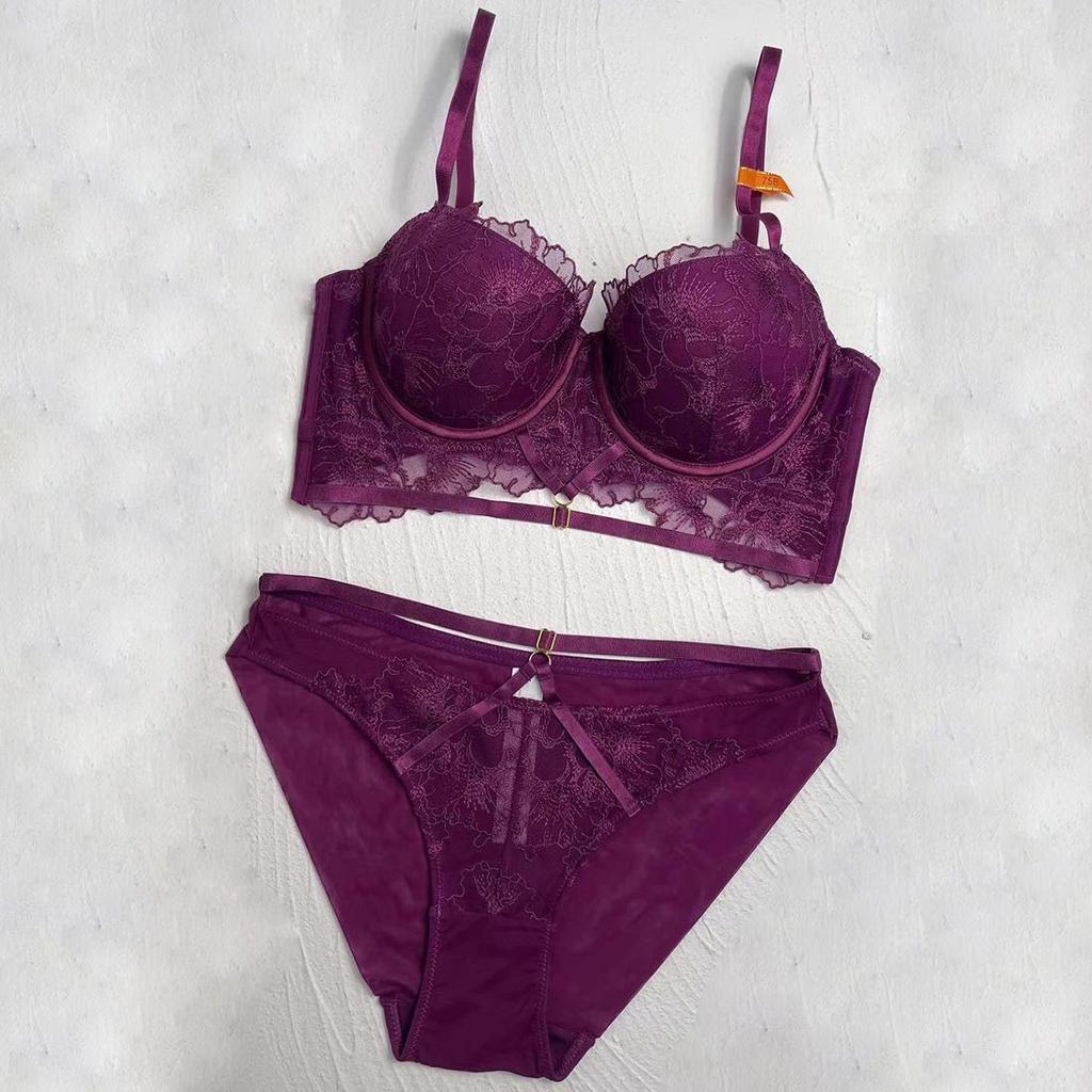 Women’s Bra Set Lace Embroidery Push Up Deep V 3/4 Cup Bras Sexy Underpants Everyday Intimates Spring Summer Underwear Sets
