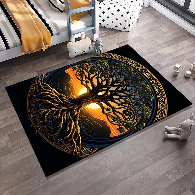 Tree of Life with Sunset Design Non-slip Rug Suitable for Living Room and Bedroom Sofas