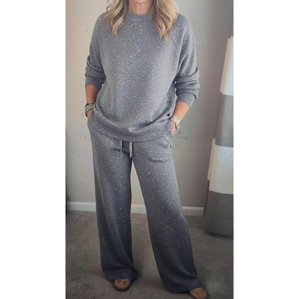 Felpa Casual alla Moda Set da 2 Pezzi Autunno Tuta Scintillante Completo Donna Manica Lunga Ampia Pantaloni Sportivi con Coulisse Completo Donna