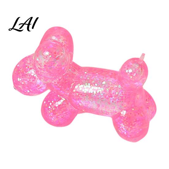 Soft Stress Ball Glitter Balloon Dog Squeeze Toy Relief Transparent Sensory Relaxation Toy Stretchy Animal Shape Fidget for Home Office Classroom