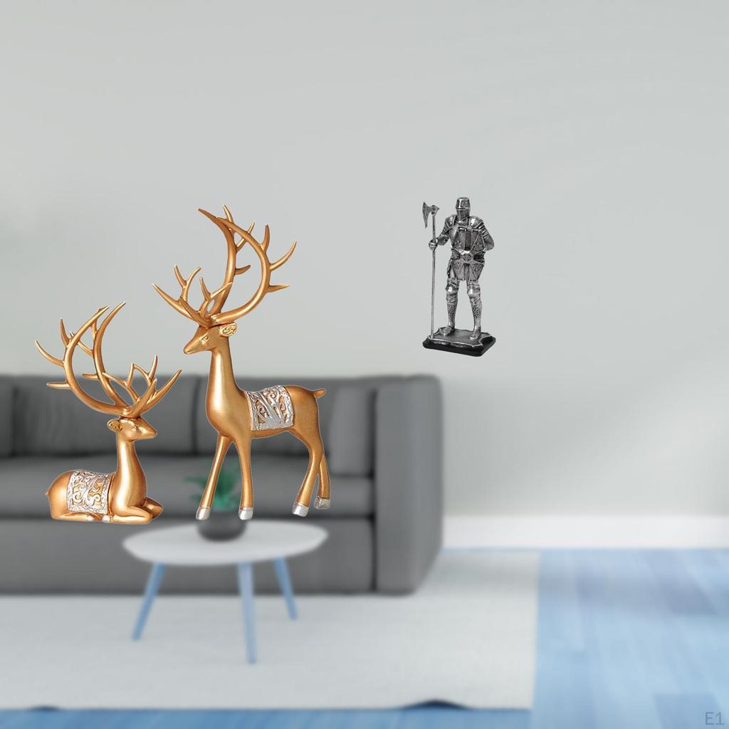 European Reindeer Knight Collectable Sculpture Tabletop Ornament Lover Entryway Fireplace Bedroom