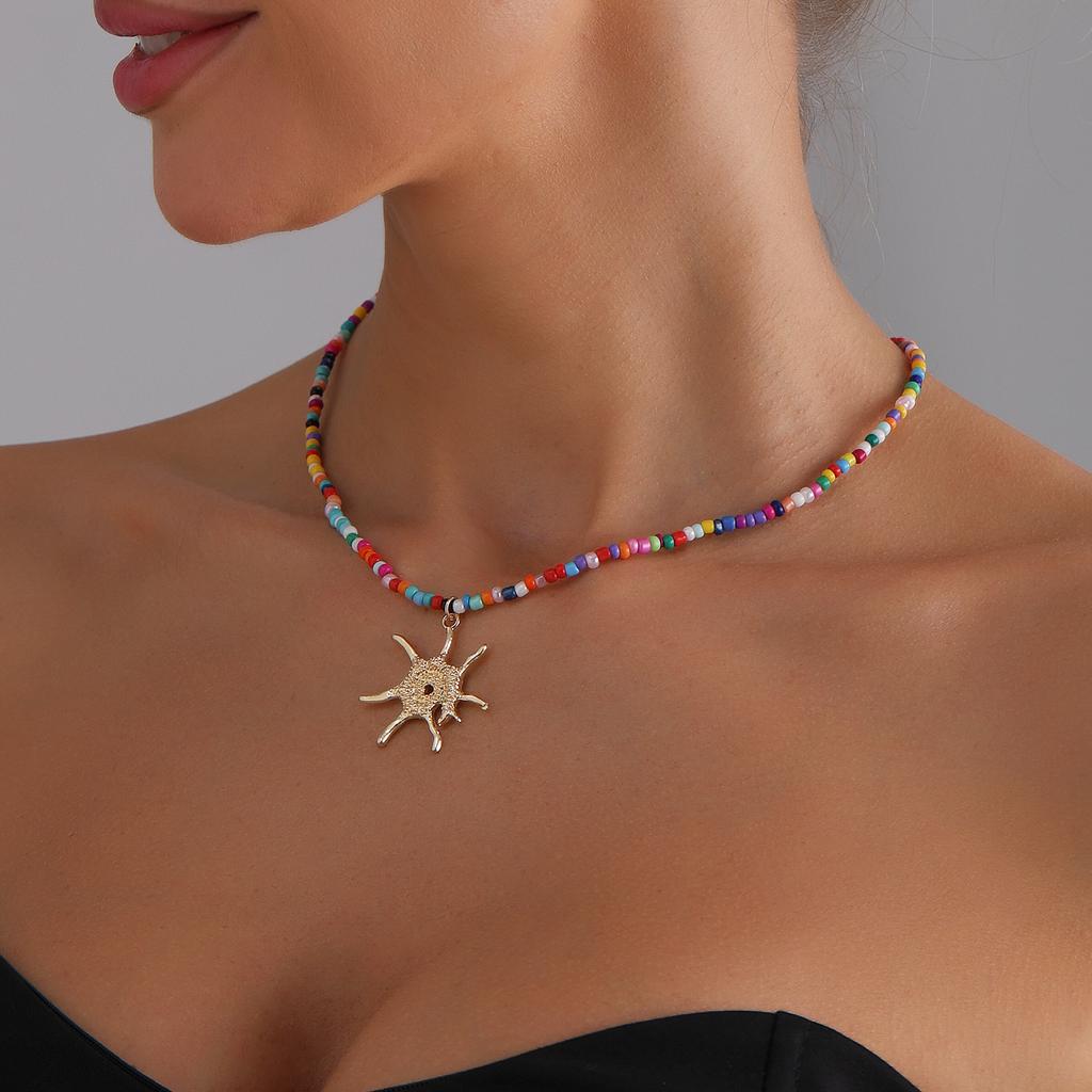 Bohemian Vintage Summer Beach Element Necklace Colorful Rice Bead Necklace