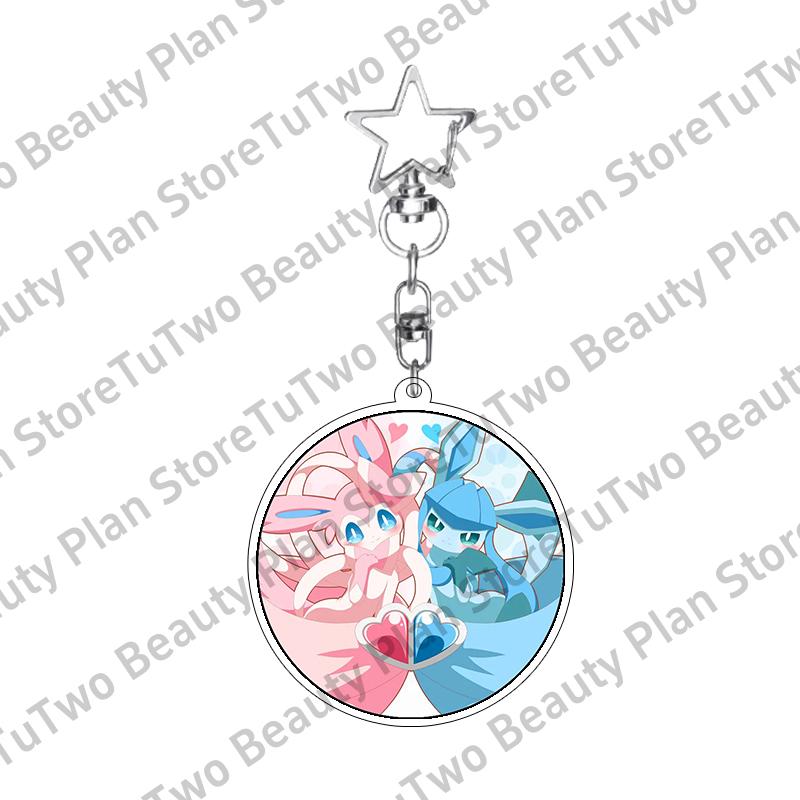 Girly Heart Acrylic Anime Sylveon Espeon Glaceon Eevee Cartoon Keychain Key Chains Keyrings Jewelry Fans Gifts Accessories Toys