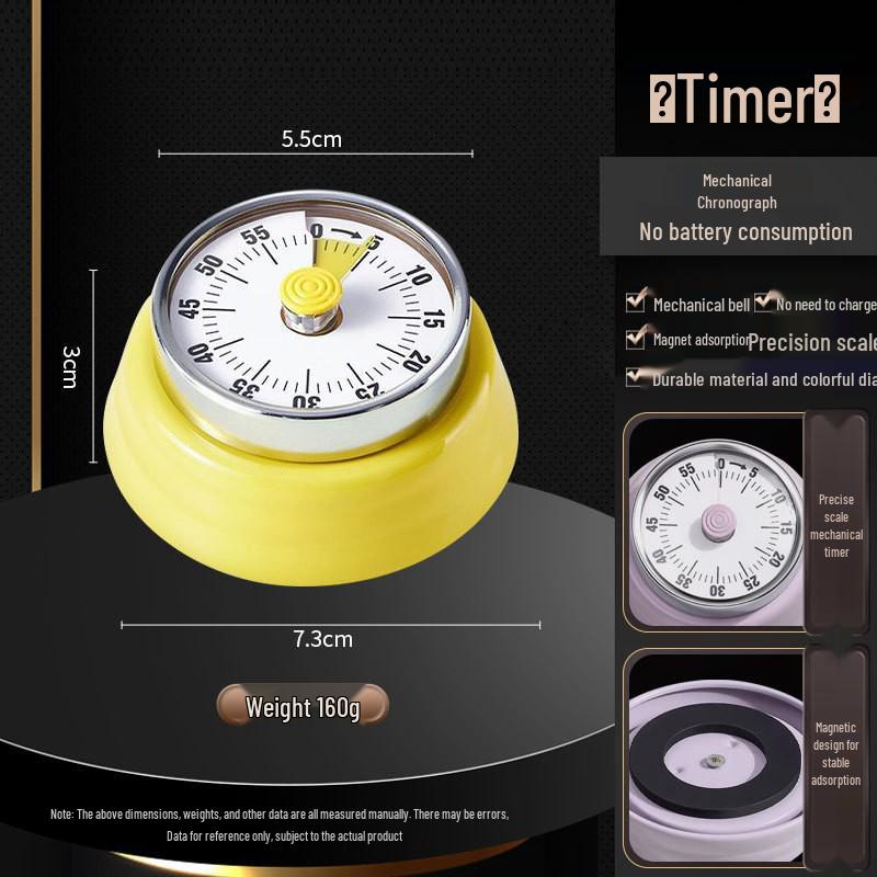 Magnetic Kitchen Timer with Alarm - Mechanical Cooking & Study Reminder
