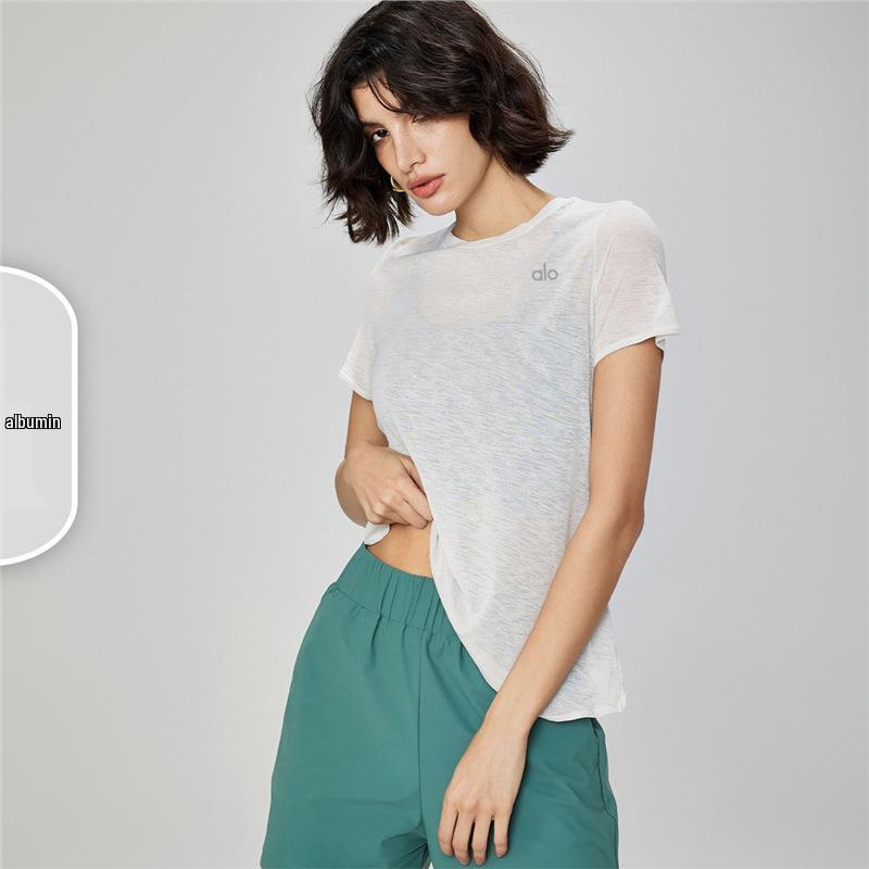 ALO Yoga Noord-Amerika Korte Mouw Mesh Losse Pasvorm Yoga Shirt.