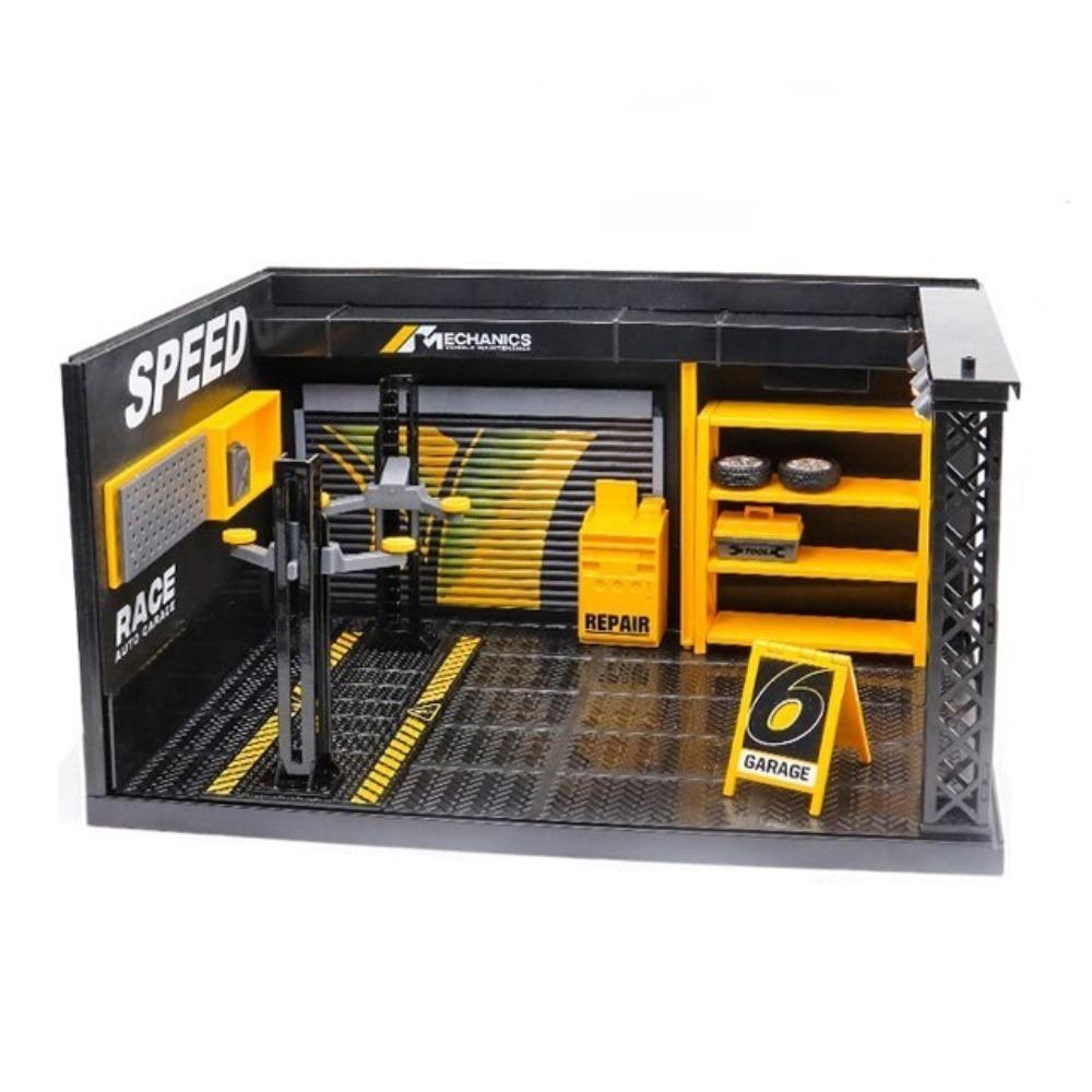 DlY Scene Car Garage Model Diecast Zinc Zinc Alloy Car Model Display Lighting Parking Lot  Assembly Toy