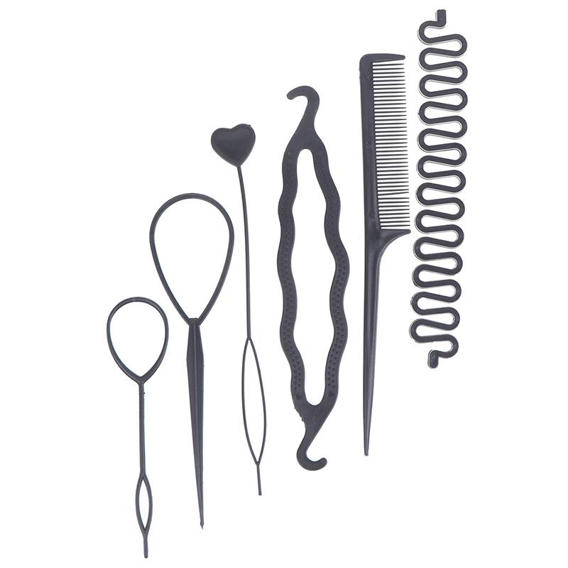 6Pcs/Set Hairstyle Braiding Tools Pull-Through Hair Needle Hair Disk Hair Comb